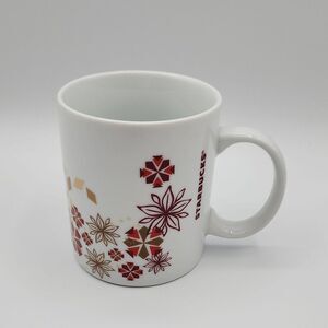 Starbucks Christmas‎ Holiday Coffee Tea Mug Cup 12 oz Red Gold Snowflakes Stars